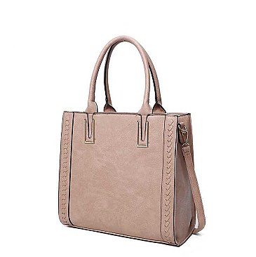 3IN1 SMOOTH TEXTURED SIDES STITCHING DESIGN TOTE BAG WITH MATCHING BAG AND CLUTCH SET