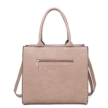 3IN1 SMOOTH TEXTURED SIDES STITCHING DESIGN TOTE BAG WITH MATCHING BAG AND CLUTCH SET