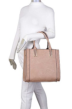 3IN1 SMOOTH TEXTURED SIDES STITCHING DESIGN TOTE BAG WITH MATCHING BAG AND CLUTCH SET