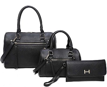 3IN1 FASHION PLAIN CLASSIC MINI DUFFEL BAG WITH MATCHING BAG AND CLUTCH SET