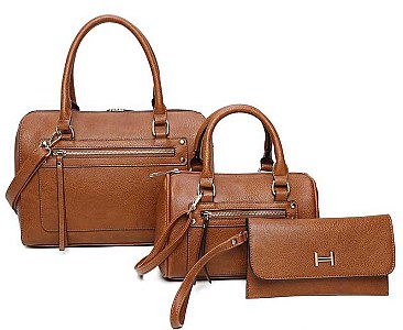3IN1 FASHION PLAIN CLASSIC MINI DUFFEL BAG WITH MATCHING BAG AND CLUTCH SET
