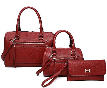 3IN1 FASHION PLAIN CLASSIC MINI DUFFEL BAG WITH MATCHING BAG AND CLUTCH SET