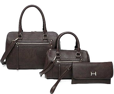 3IN1 FASHION PLAIN CLASSIC MINI DUFFEL BAG WITH MATCHING BAG AND CLUTCH SET