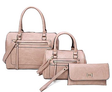 3IN1 FASHION PLAIN CLASSIC MINI DUFFEL BAG WITH MATCHING BAG AND CLUTCH SET