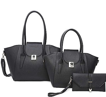 3 IN 1 CLASSIC LEATHER DESIGN TOTE BAGS AND CLUTCH SET