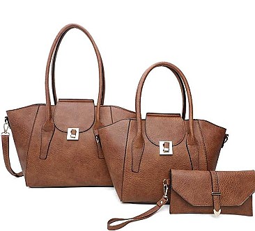 3 IN 1 CLASSIC LEATHER DESIGN TOTE BAGS AND CLUTCH SET