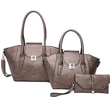 3 IN 1 CLASSIC LEATHER DESIGN TOTE BAGS AND CLUTCH SET