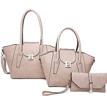 3 IN 1 CLASSIC LEATHER DESIGN TOTE BAGS AND CLUTCH SET