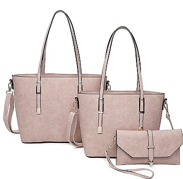 3 IN 1 TRENDY SMOOTH LEATHER DESIGN TOTE BAG SET