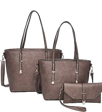 3 IN 1 TRENDY SMOOTH LEATHER DESIGN TOTE BAG SET