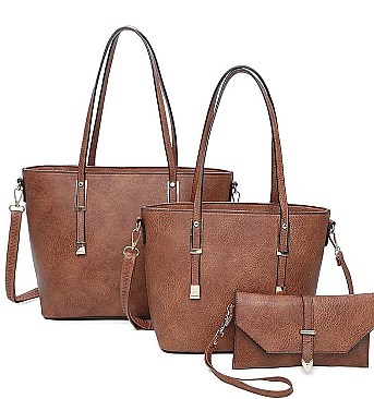 3 IN 1 TRENDY SMOOTH LEATHER DESIGN TOTE BAG SET