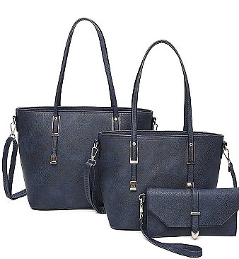 3 IN 1 TRENDY SMOOTH LEATHER DESIGN TOTE BAG SET
