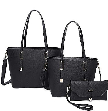 3 IN 1 TRENDY SMOOTH LEATHER DESIGN TOTE BAG SET