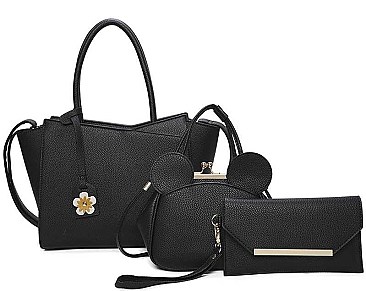3 IN 1 FLORAL TOTE BAG WITH EARS MINI BAG AND CLUTCH SET