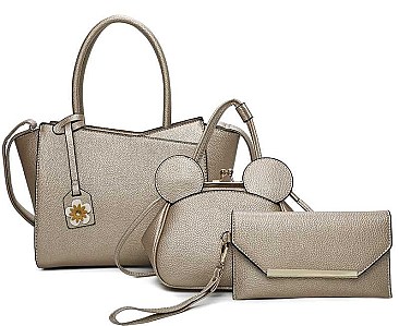 3 IN 1 FLORAL TOTE BAG WITH EARS MINI BAG AND CLUTCH SET