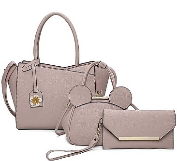 3 IN 1 FLORAL TOTE BAG WITH EARS MINI BAG AND CLUTCH SET