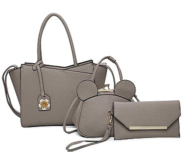 3 IN 1 FLORAL TOTE BAG WITH EARS MINI BAG AND CLUTCH SET