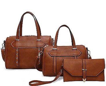 3 IN 1 TRENDY SMOOTH STUD STRAP DESIGN DUFFEL BAG AND CLUTCH SET