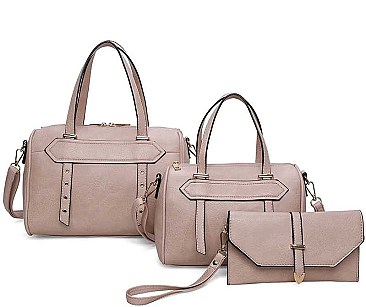 3 IN 1 TRENDY SMOOTH STUD STRAP DESIGN DUFFEL BAG AND CLUTCH SET