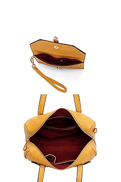 3 IN 1 TRENDY SMOOTH STUD STRAP DESIGN DUFFEL BAG AND CLUTCH SET