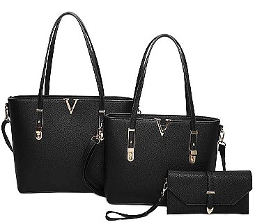3 IN 1 V ACCENT TOTE BAGS AND CLUTCH SET