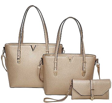 3 IN 1 V ACCENT TOTE BAGS AND CLUTCH SET