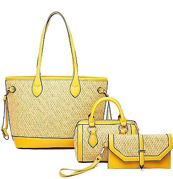 3 IN 1 TRENDY WOVEN TOTE BOSTON BAG SET