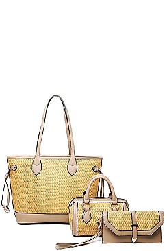 3 IN 1 TRENDY WOVEN TOTE BOSTON BAG SET