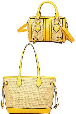 3 IN 1 TRENDY WOVEN TOTE BOSTON BAG SET