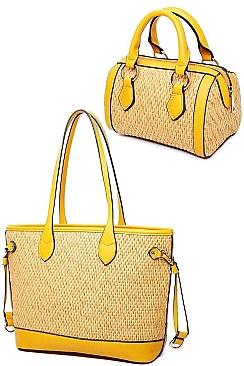 3 IN 1 TRENDY WOVEN TOTE BOSTON BAG SET