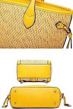 3 IN 1 TRENDY WOVEN TOTE BOSTON BAG SET