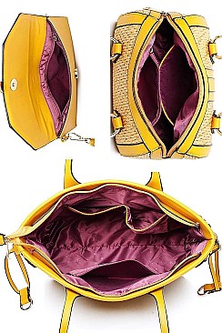 3 IN 1 TRENDY WOVEN TOTE BOSTON BAG SET
