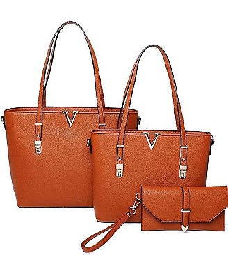 V ACCENTED TOTE AND CLUTCH SET
