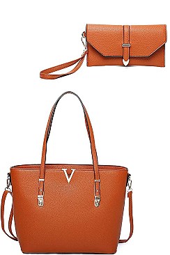 V ACCENTED TOTE AND CLUTCH SET