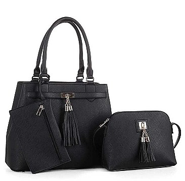 3 IN 1 TRENDY TASSEL PIECE TOTE BAG AND CLUTCH SET