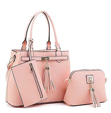 3 IN 1 TRENDY TASSEL PIECE TOTE BAG AND CLUTCH SET
