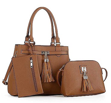 3 IN 1 TRENDY TASSEL PIECE TOTE BAG AND CLUTCH SET
