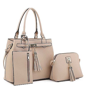 3 IN 1 TRENDY TASSEL PIECE TOTE BAG AND CLUTCH SET