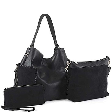 3IN1 MODERN TWO TONE DESIGN HOBO BAG WITH MINI BAG AND WALLET SET