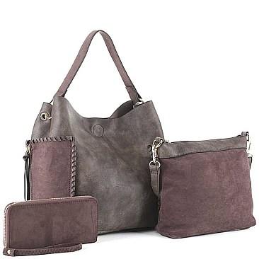 3IN1 MODERN TWO TONE DESIGN HOBO BAG WITH MINI BAG AND WALLET SET