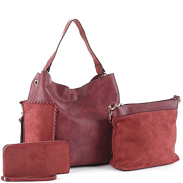3IN1 MODERN TWO TONE DESIGN HOBO BAG WITH MINI BAG AND WALLET SET