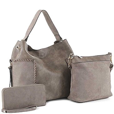 3IN1 MODERN TWO TONE DESIGN HOBO BAG WITH MINI BAG AND WALLET SET
