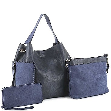 3IN1 MODERN TWO TONE DESIGN HOBO BAG WITH MINI BAG AND WALLET SET