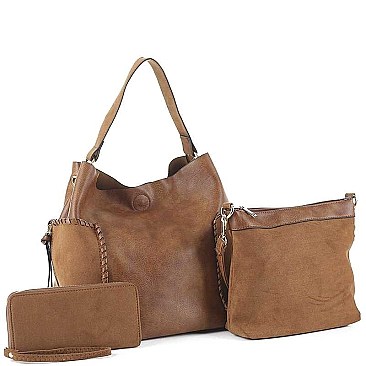 3IN1 MODERN TWO TONE DESIGN HOBO BAG WITH MINI BAG AND WALLET SET