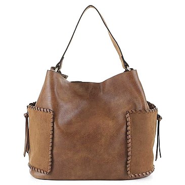 3IN1 MODERN TWO TONE DESIGN HOBO BAG WITH MINI BAG AND WALLET SET