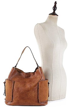 3IN1 MODERN TWO TONE DESIGN HOBO BAG WITH MINI BAG AND WALLET SET