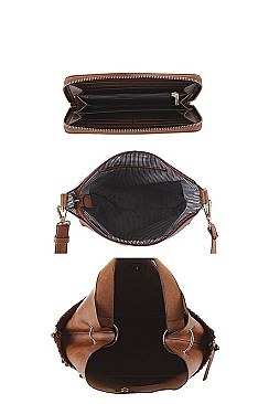 3IN1 MODERN TWO TONE DESIGN HOBO BAG WITH MINI BAG AND WALLET SET