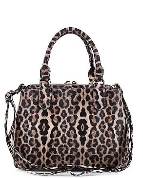 LEOPARD TASSEL ACCENT TWO WAY SATCHEL BAG