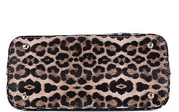 LEOPARD TASSEL ACCENT TWO WAY SATCHEL BAG