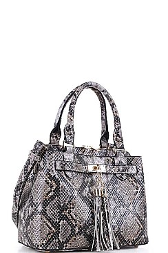 SNAKE SATCHEL FRONT TASSEL WITH LONG STRAP